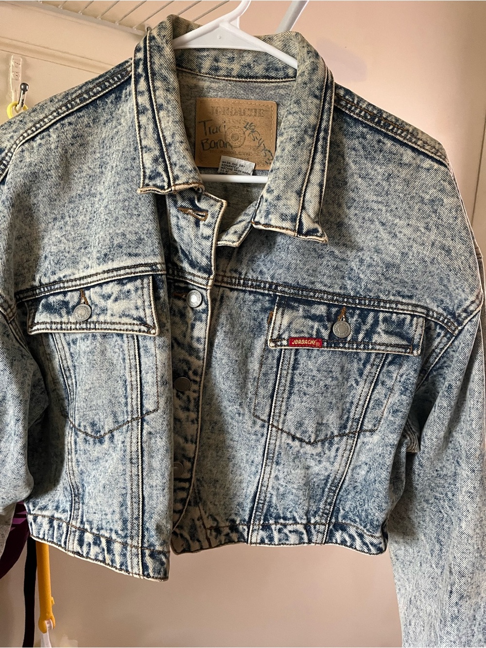 Vintage Jordache Original Jeanswear Hand Drawn Wolf Denim Jacket Size LG - Picture 5 of 9